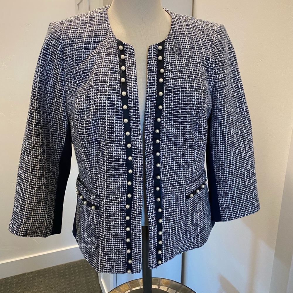 Navy Blue White House Black Market Cropped Jacket Size 10